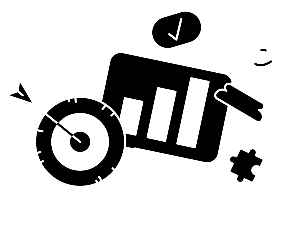 Target, charts, puzzle pieces, and chess pieces, symbolizing business strategy.
